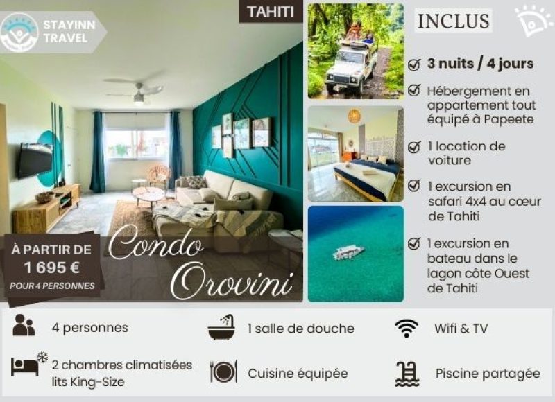 TAHITI DISCOVERY – 3 nuits / 4 jours pour 4 personnes  – Hébergement, services et activités INCLUS