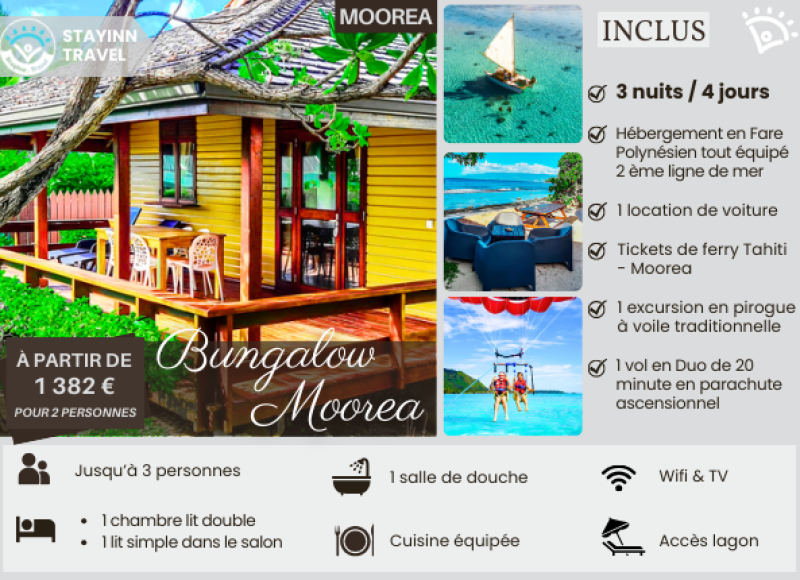 MOOREA LAGOON & SKY LOVERS  – 3 nuits / 4 jours pour 2 personnes  – Hébergement, services et activités INCLUS