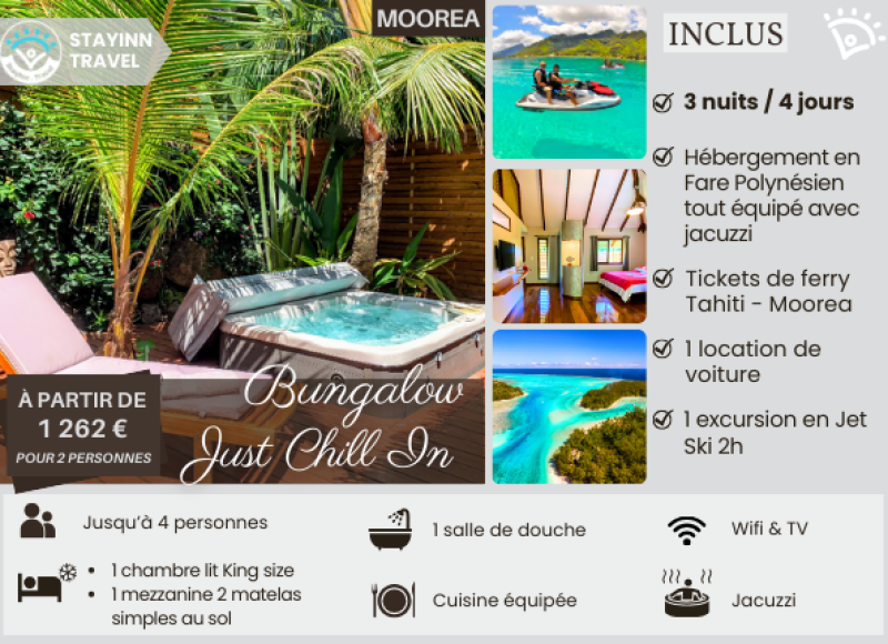 MOOREA LOVE & RELAX  – 3 nuits / 4 jours pour 2 personnes  – Hébergement, services et activités INCLUS