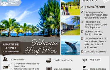 TAHITI GOLF & WHALES – 4 nuits / 5 jours pour 8 personnes  – Hébergement, services et activités INCLUS