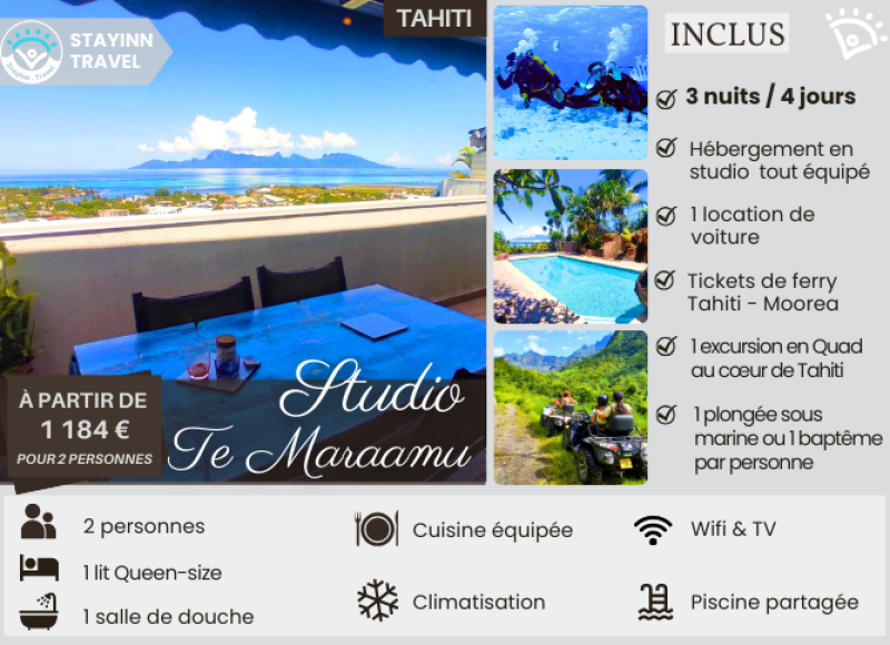 TAHITI ADVENTURE – 3 nuits / 4 jours pour 2 personnes  – Hébergement, services et activités INCLUS