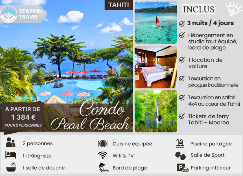 TAHITI, EST COAST LOVERS  –  3 nuits / 4 jours pour 2 personnes  – Hébergement, services et activités INCLUS