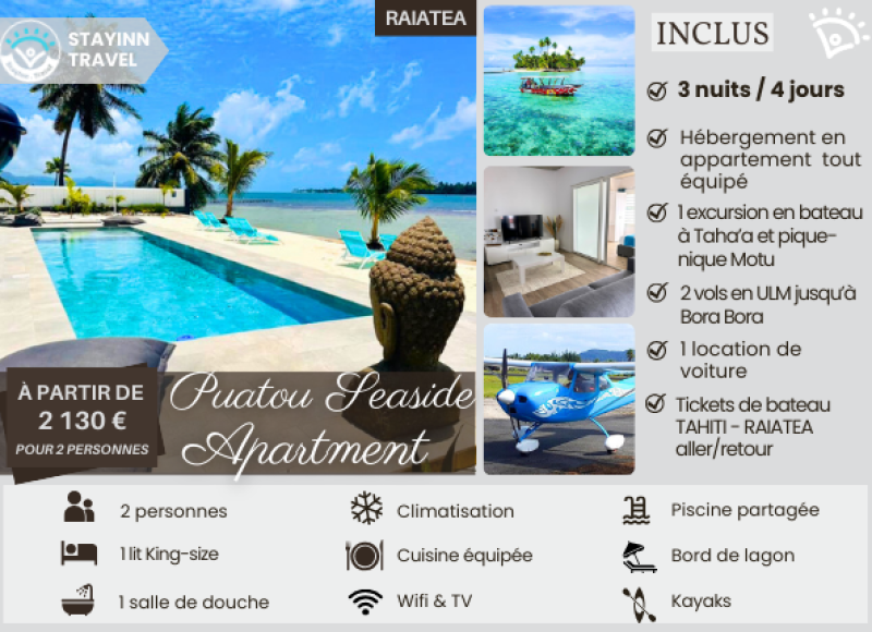 RAIATEA DREAM – 3 nuits / 4 jours pour 2 personnes – Hébergement, services et activités INCLUS