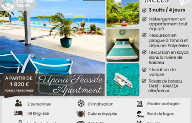 RAIATEA LOVERS – 3 nuits / 4 jours pour 2 personnes – Hébergement, services et activités INCLUS