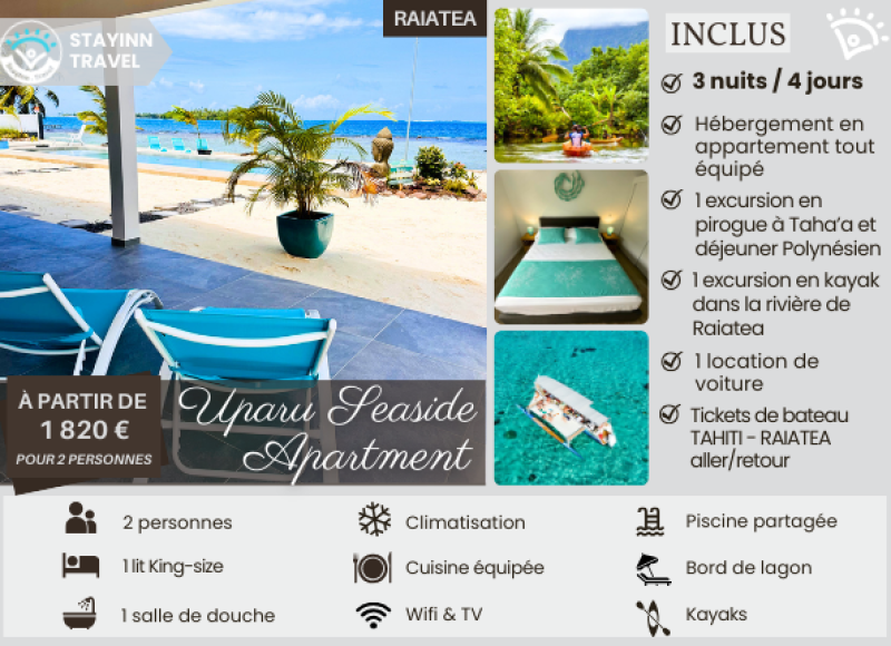 RAIATEA LOVERS – 3 nuits / 4 jours pour 2 personnes – Hébergement, services et activités INCLUS