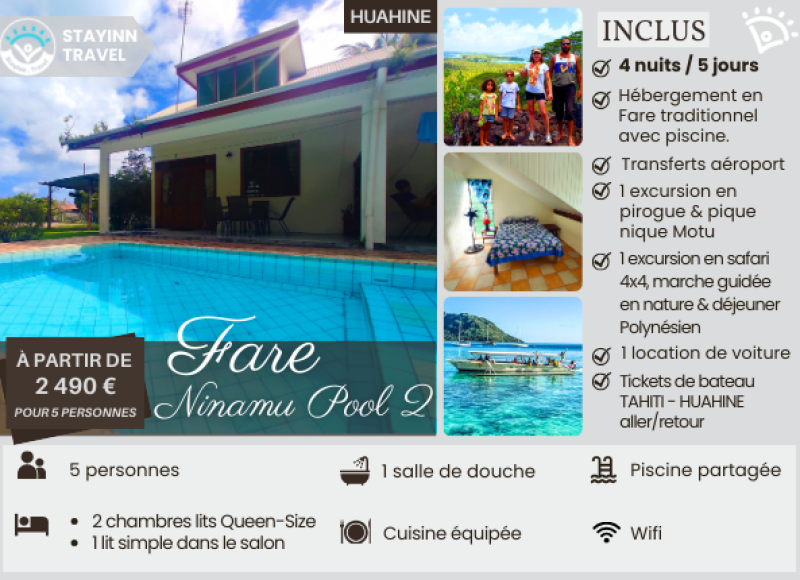 HUAHINE FAMILY TRIP – 4 nuits / 5 jours pour 5 personnes – Hébergement, services et activités INCLUS