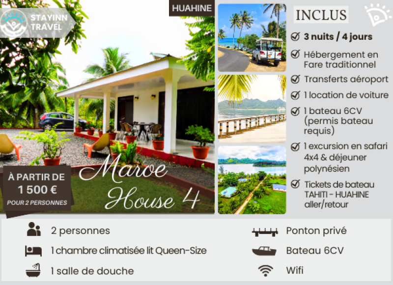 HUAHINE LOVERS – 3 nuits / 4 jours pour 2 personnes – Hébergement, services et activités INCLUS